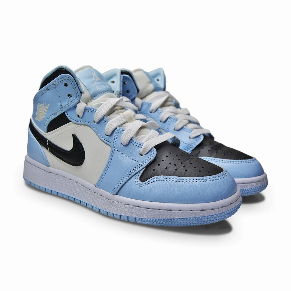 Juniors Nike Air Jordan 1 Mid (GS) - 555112 401 - Ice Blue Black Sail White