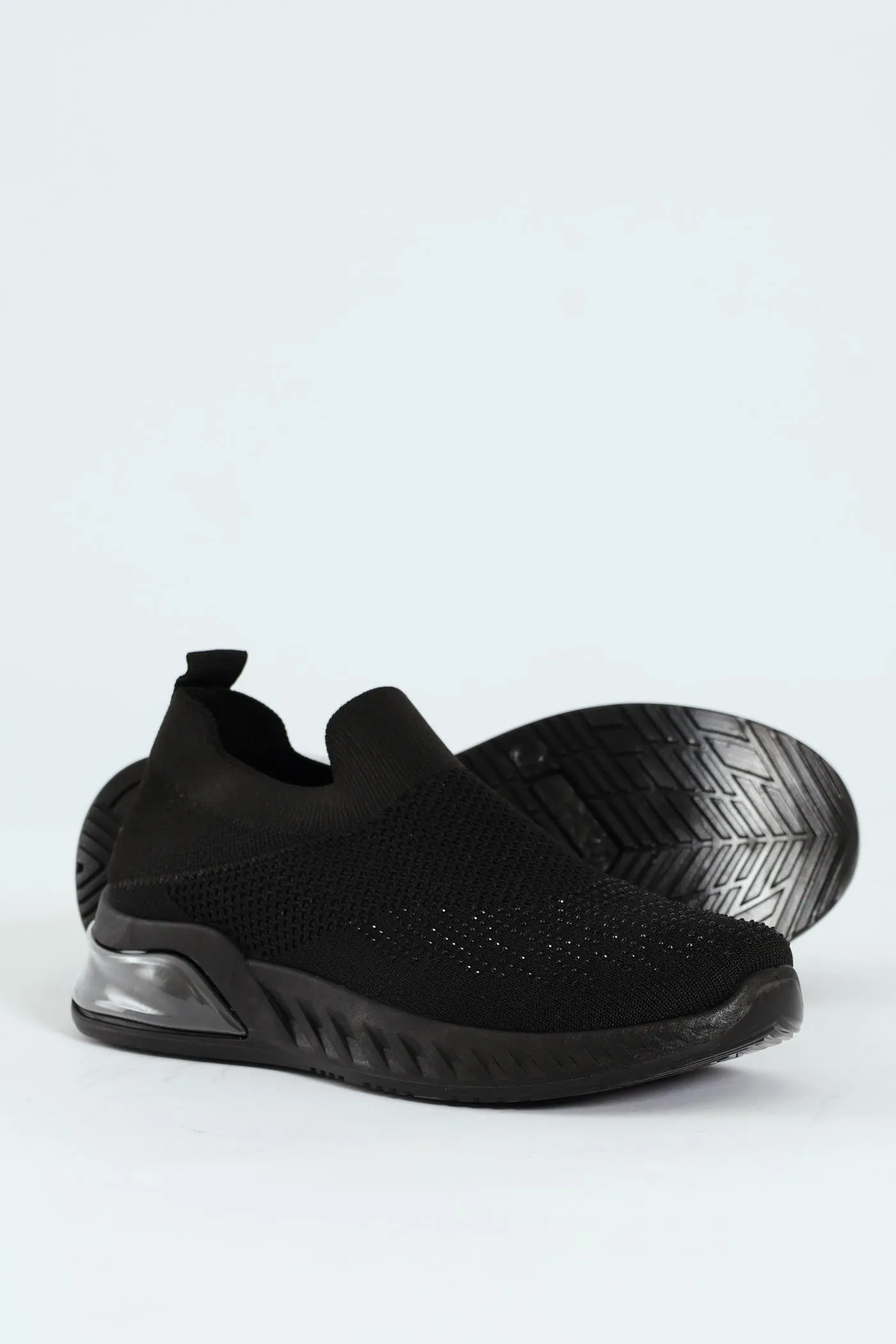 Knit Diamante Slip On Sneaker - Black