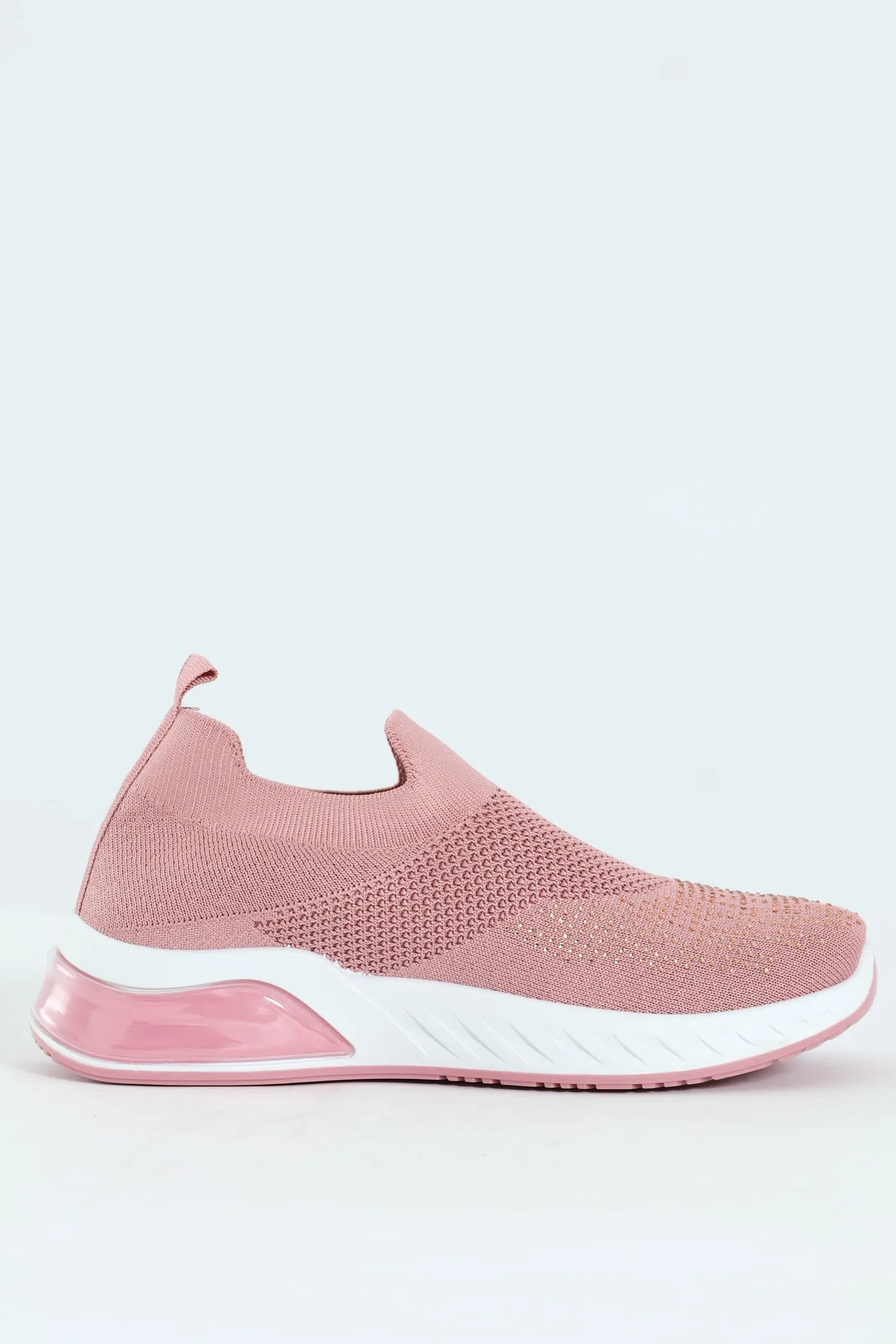 Knit Slip On Sneaker With Diamnte Detail - Blush