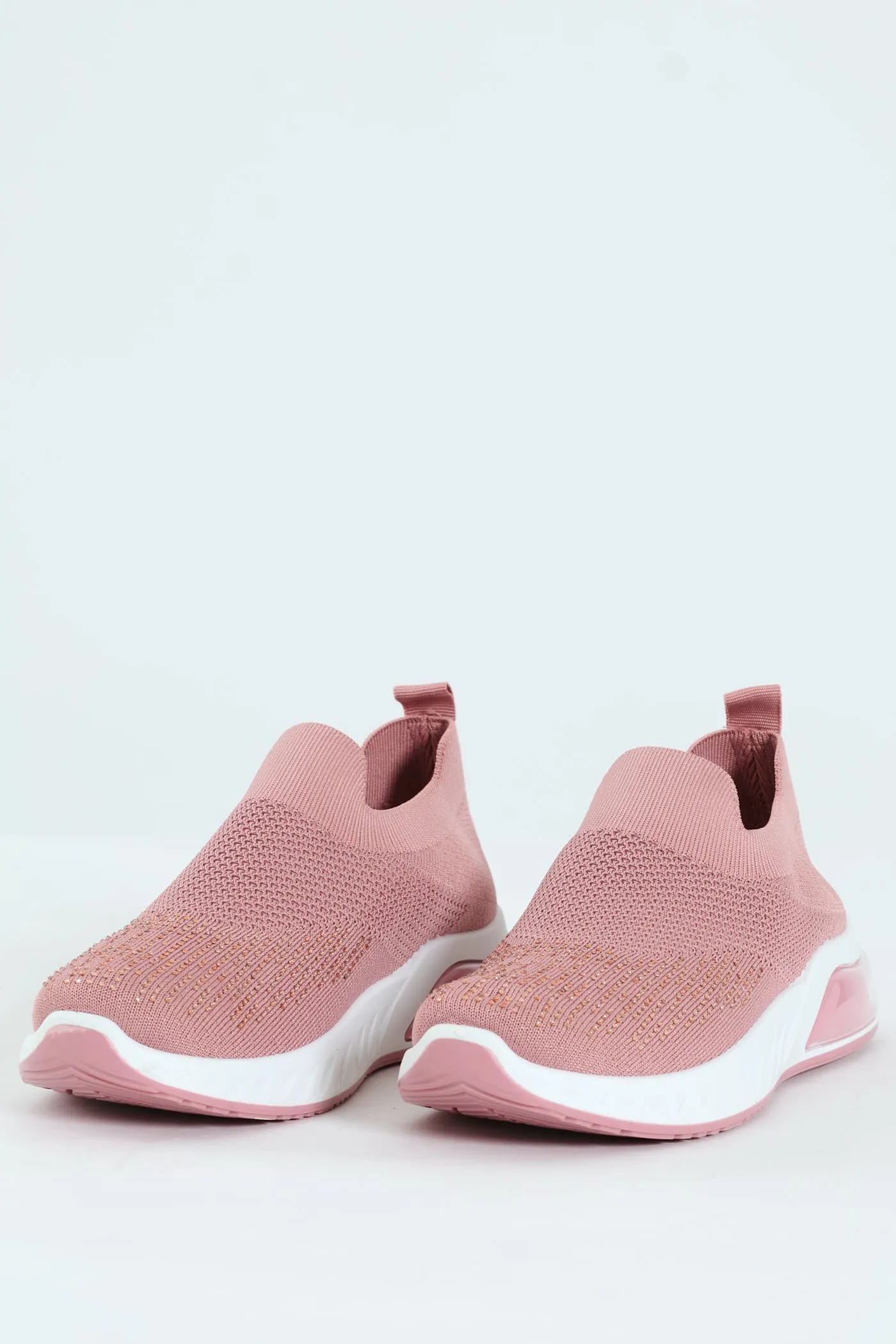 Knit Slip On Sneaker With Diamnte Detail - Blush