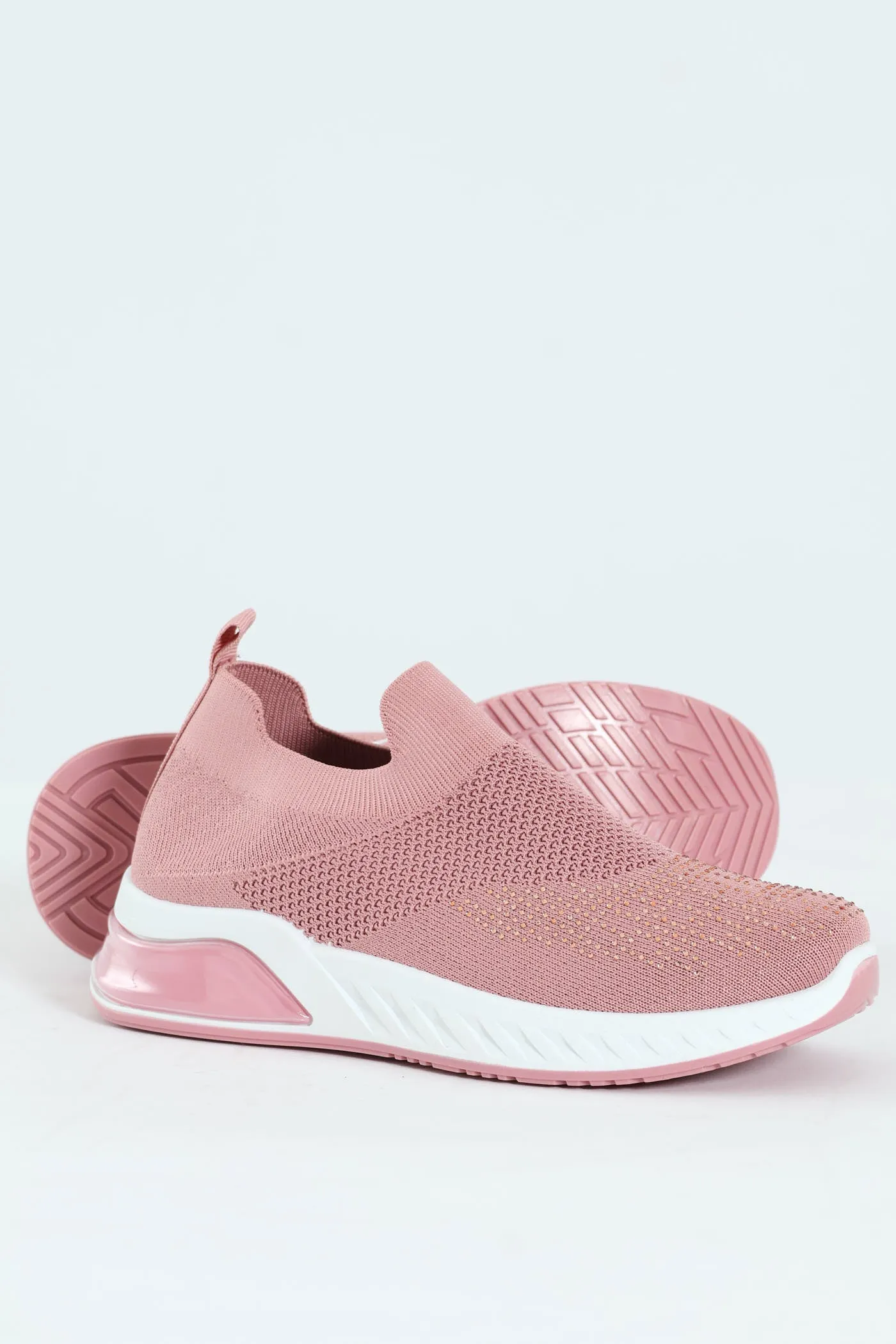 Knit Slip On Sneaker With Diamnte Detail - Blush