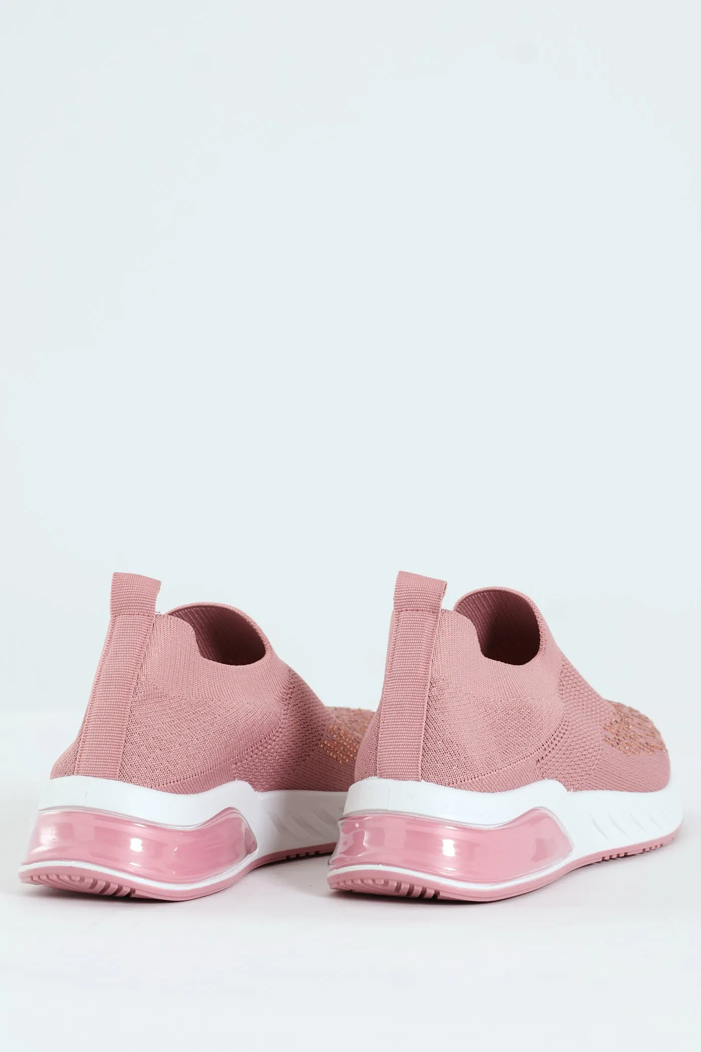 Knit Slip On Sneaker With Diamnte Detail - Blush