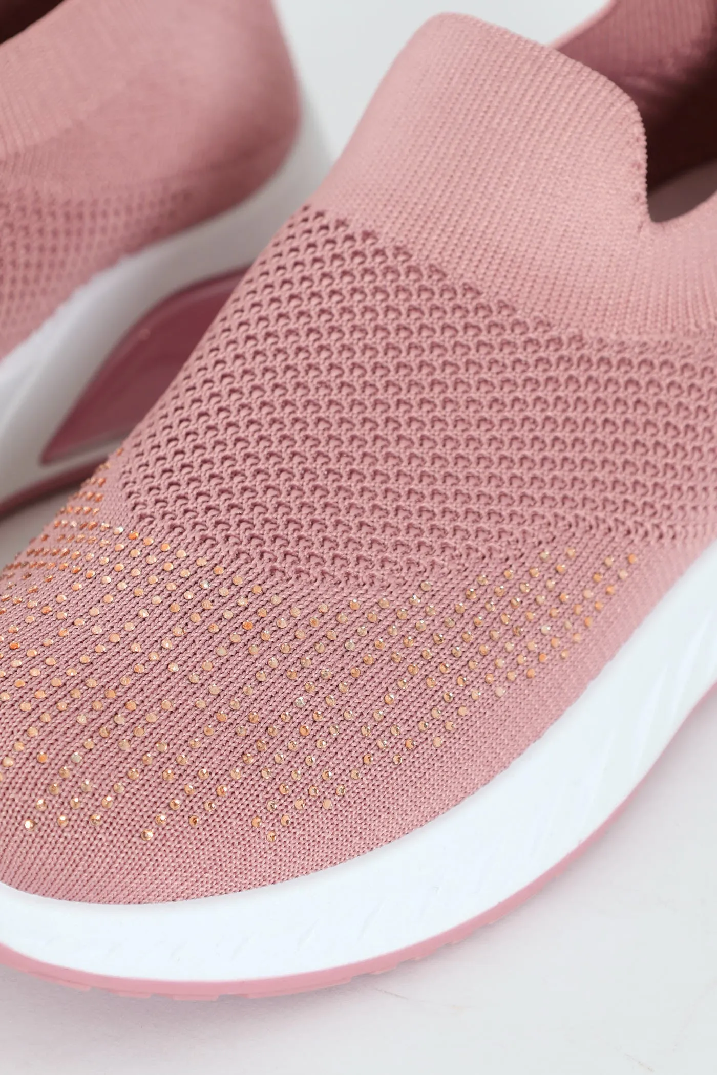 Knit Slip On Sneaker With Diamnte Detail - Blush