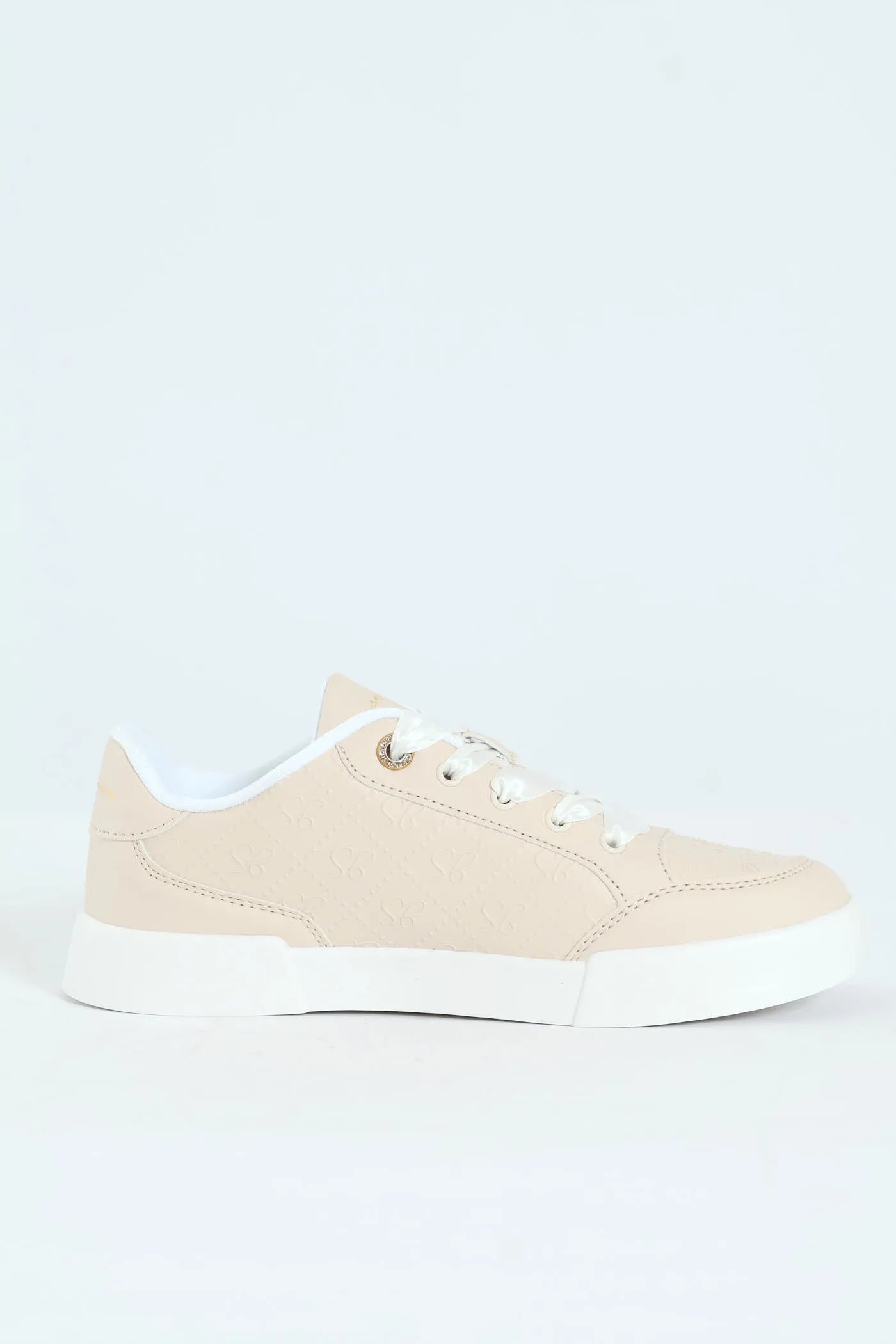 Logo Platform Embossed Lace Up Sneaker - Stone