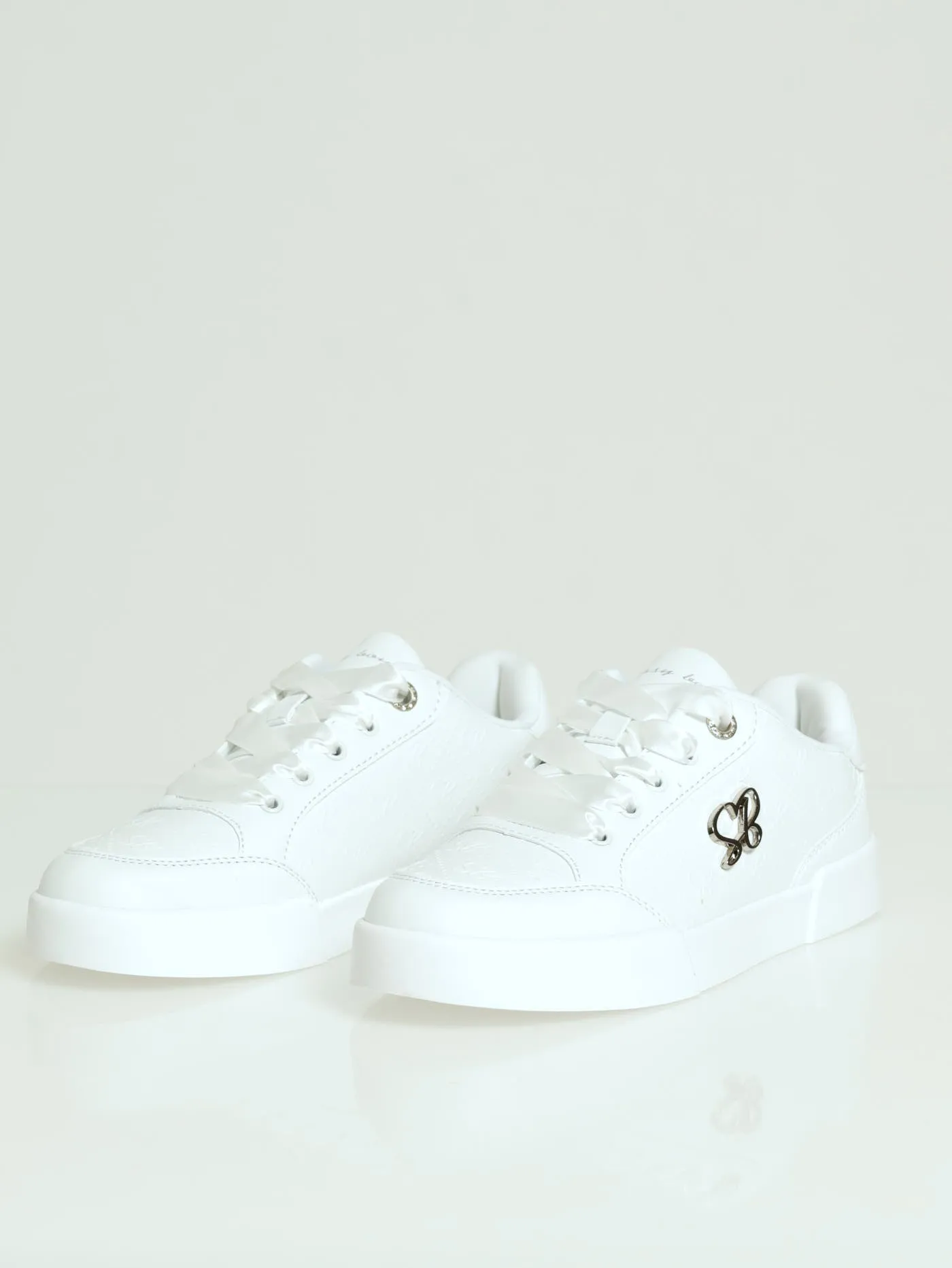 Logo Platform Embossed Lace-Up Sneaker - White