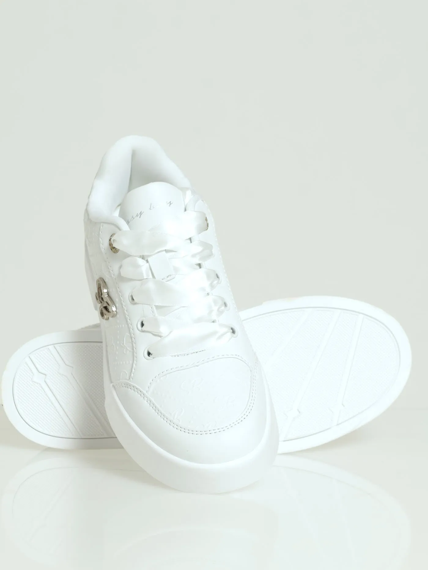 Logo Platform Embossed Lace-Up Sneaker - White