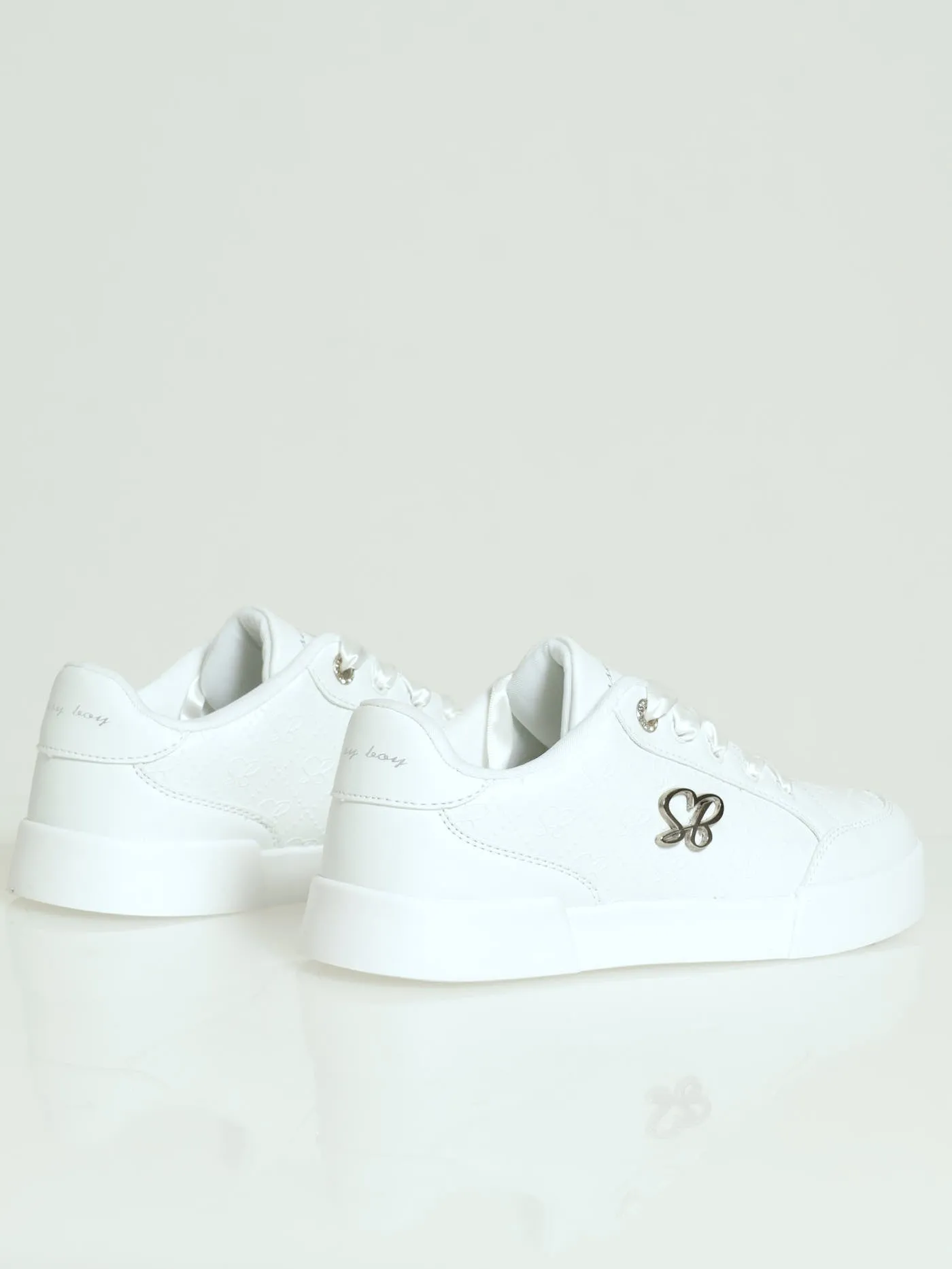 Logo Platform Embossed Lace-Up Sneaker - White