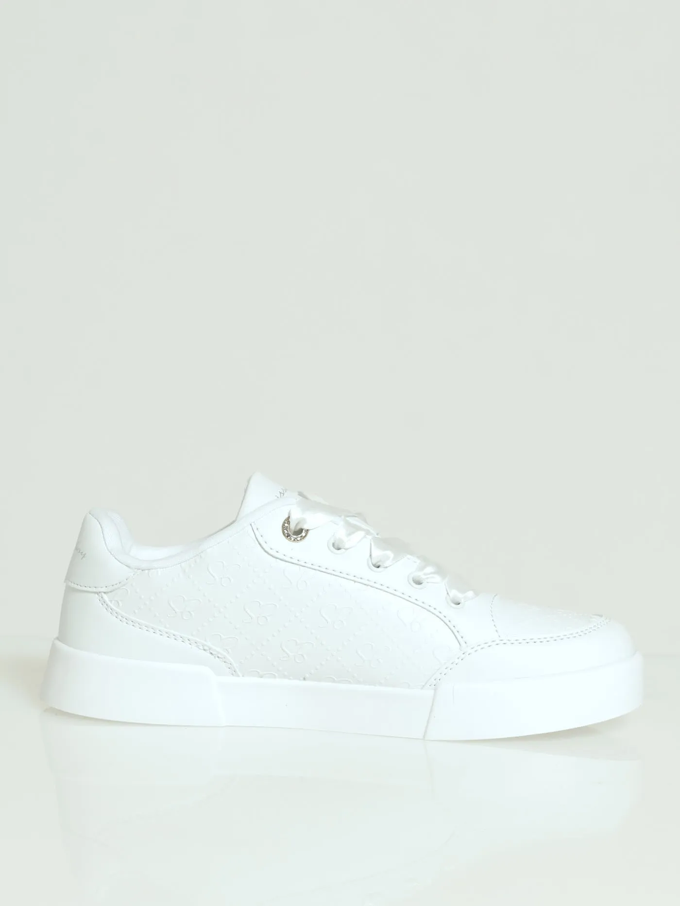 Logo Platform Embossed Lace-Up Sneaker - White