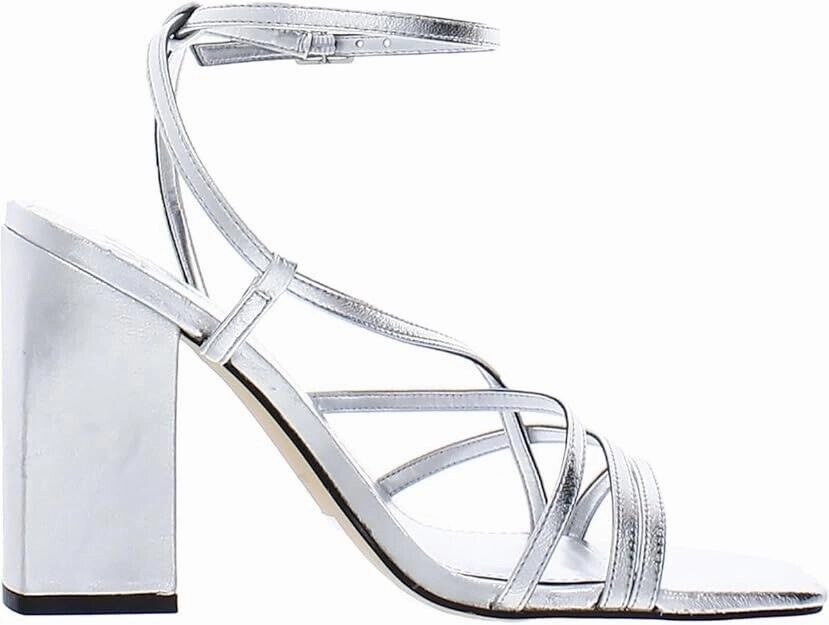 Marc Fisher LTD Edalyn Sandals Women's 7.5 Silver Ankle Strap Square Toe KHD669