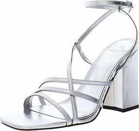 Marc Fisher LTD Edalyn Sandals Women's 7.5 Silver Ankle Strap Square Toe KHD669
