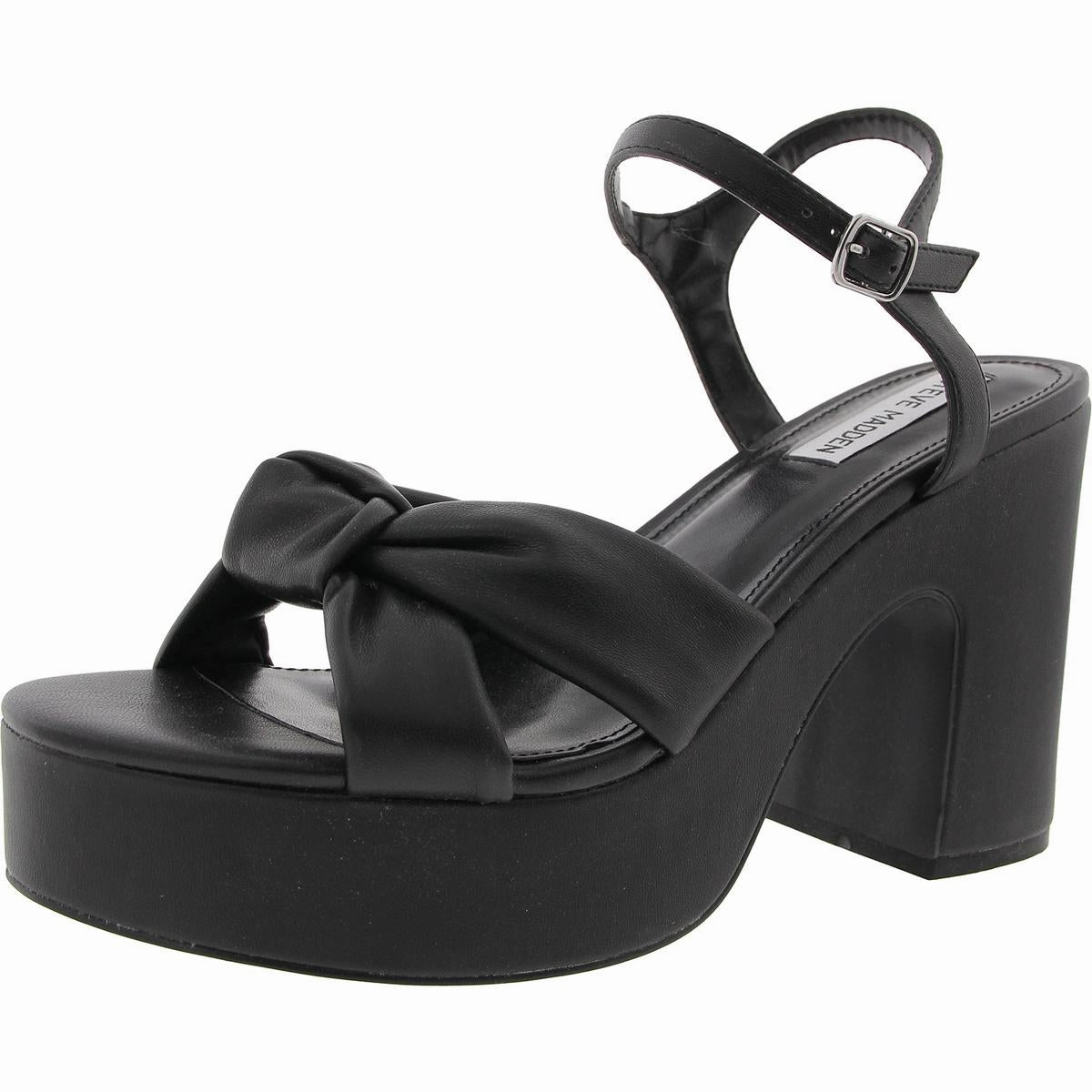 Mella Womens Buckle Faux Leather Platform Sandals
