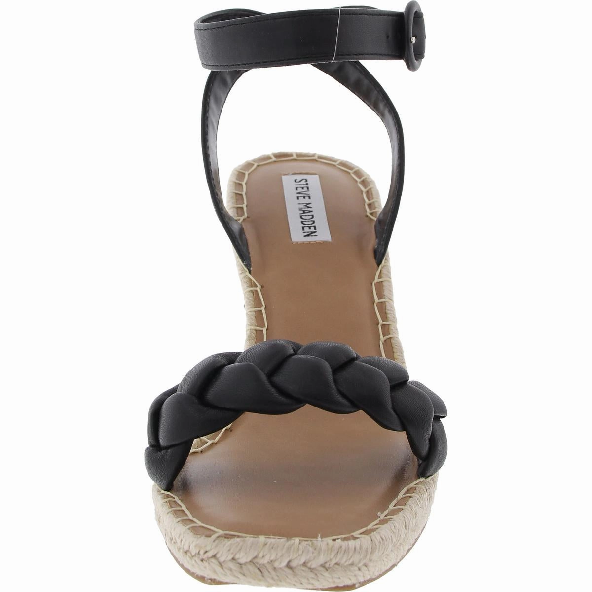 Novah Womens Woven Faux Leather Wedge Sandals