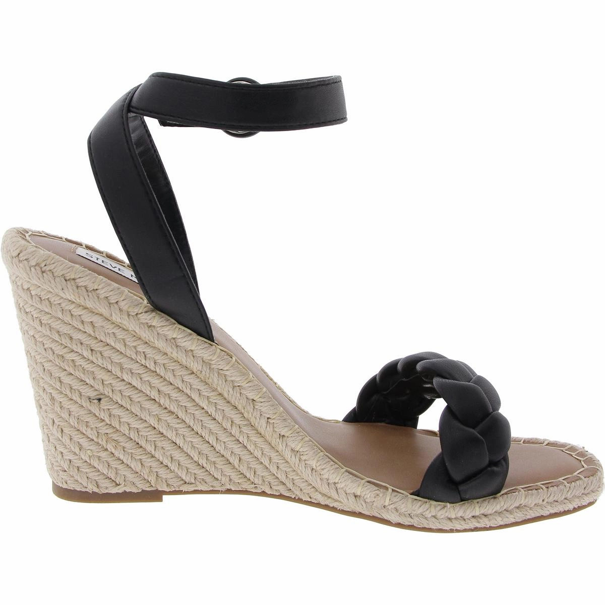Novah Womens Woven Faux Leather Wedge Sandals