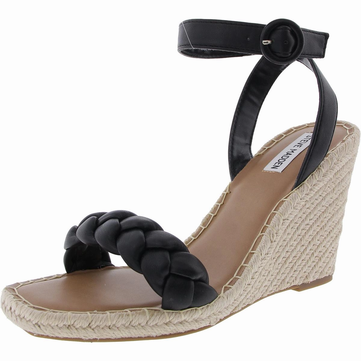 Novah Womens Woven Faux Leather Wedge Sandals