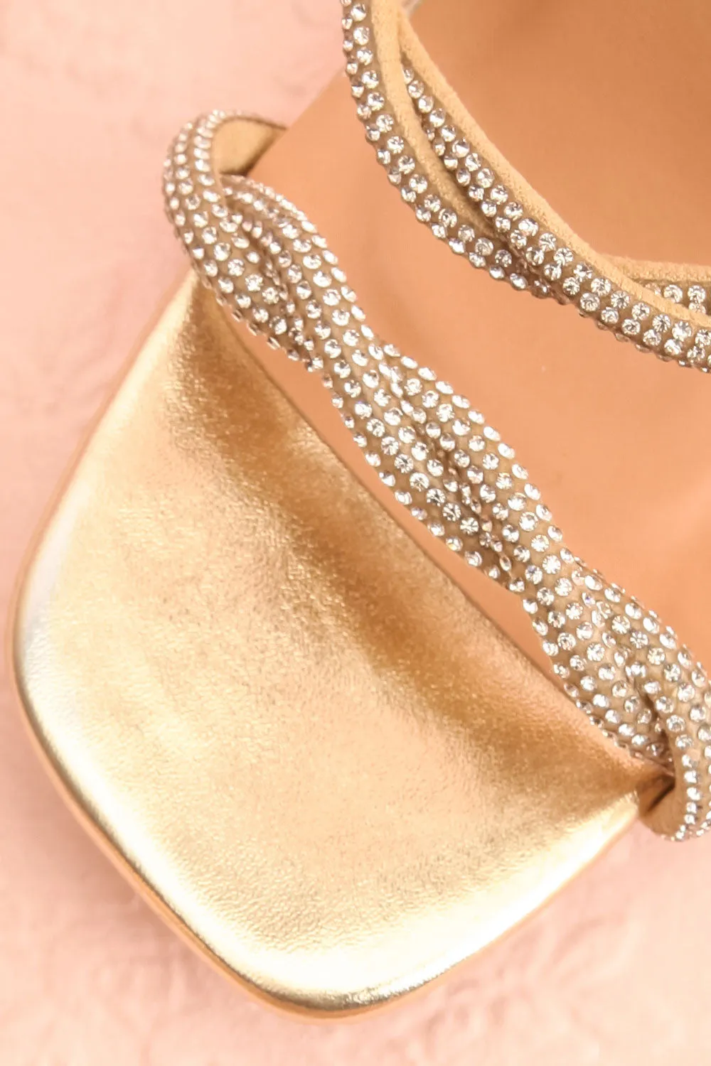 Prairie Gold | Strappy Mid Heel Sandals w/ Crystals