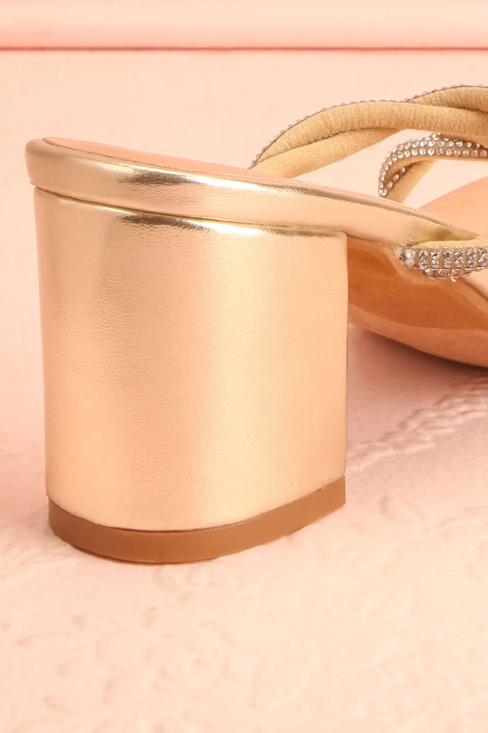 Prairie Gold | Strappy Mid Heel Sandals w/ Crystals