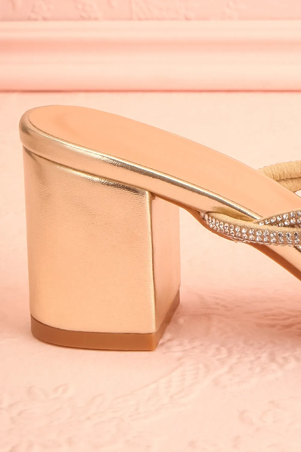 Prairie Gold | Strappy Mid Heel Sandals w/ Crystals