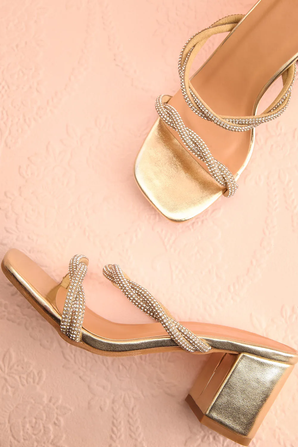 Prairie Gold | Strappy Mid Heel Sandals w/ Crystals
