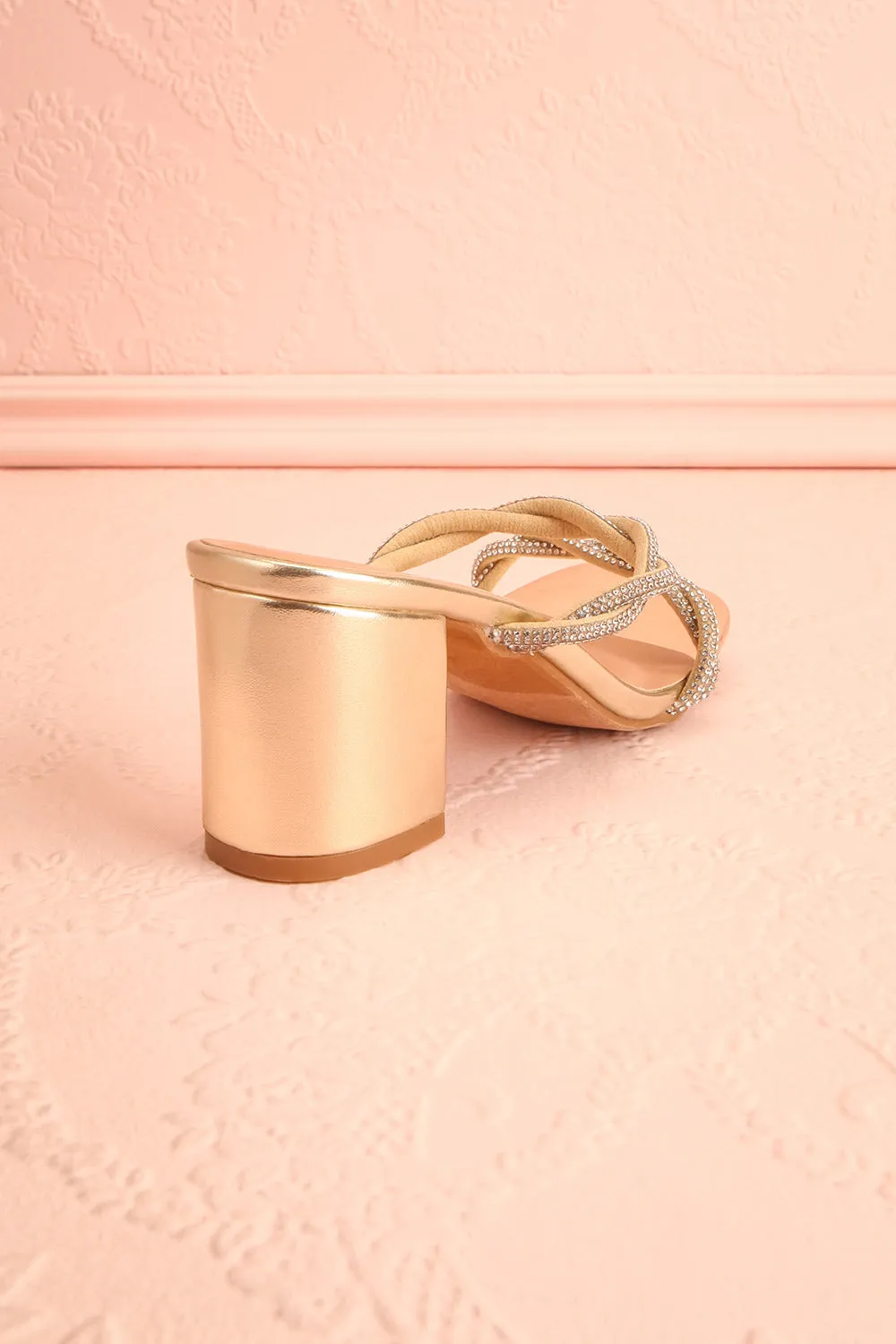 Prairie Gold | Strappy Mid Heel Sandals w/ Crystals