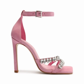 Schutz Linsey Sandal Women's 9.5 Pink Nubuck Embellished Stiletto Heel KHD1030