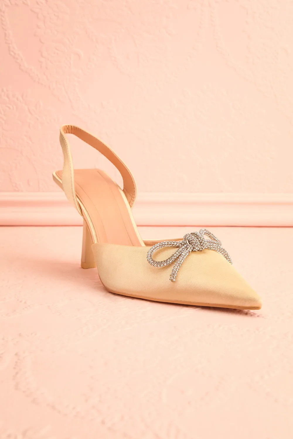 Sentiment Ivory | Satin Pointed-Toe Heels w/ Sequin Bow