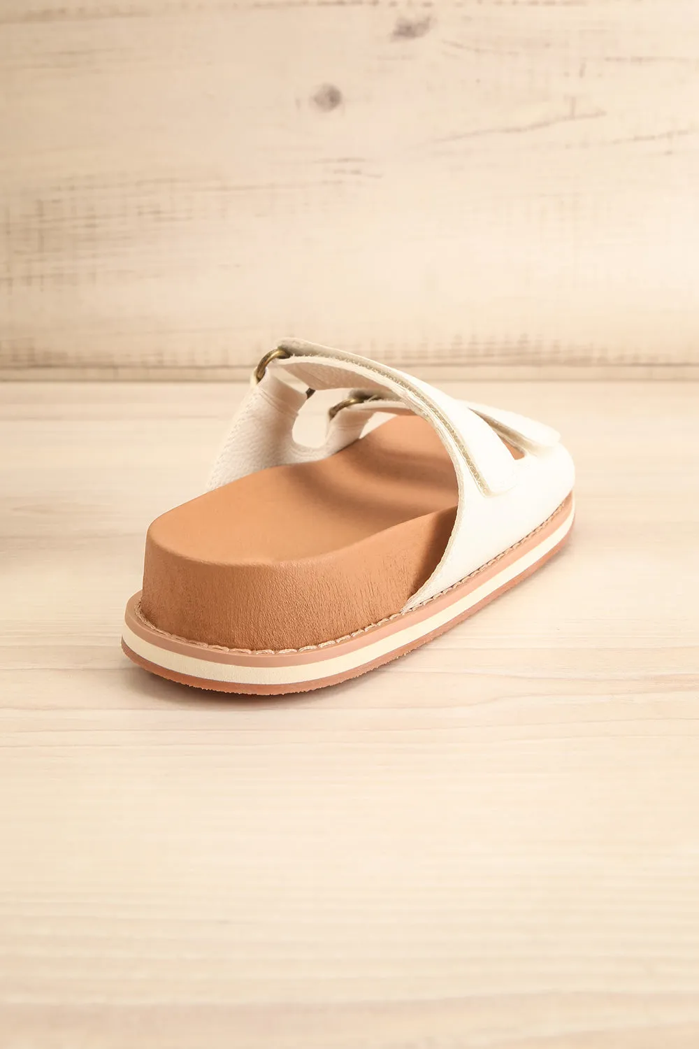 Siemna White | Slide Sandals w/ Velcro Straps