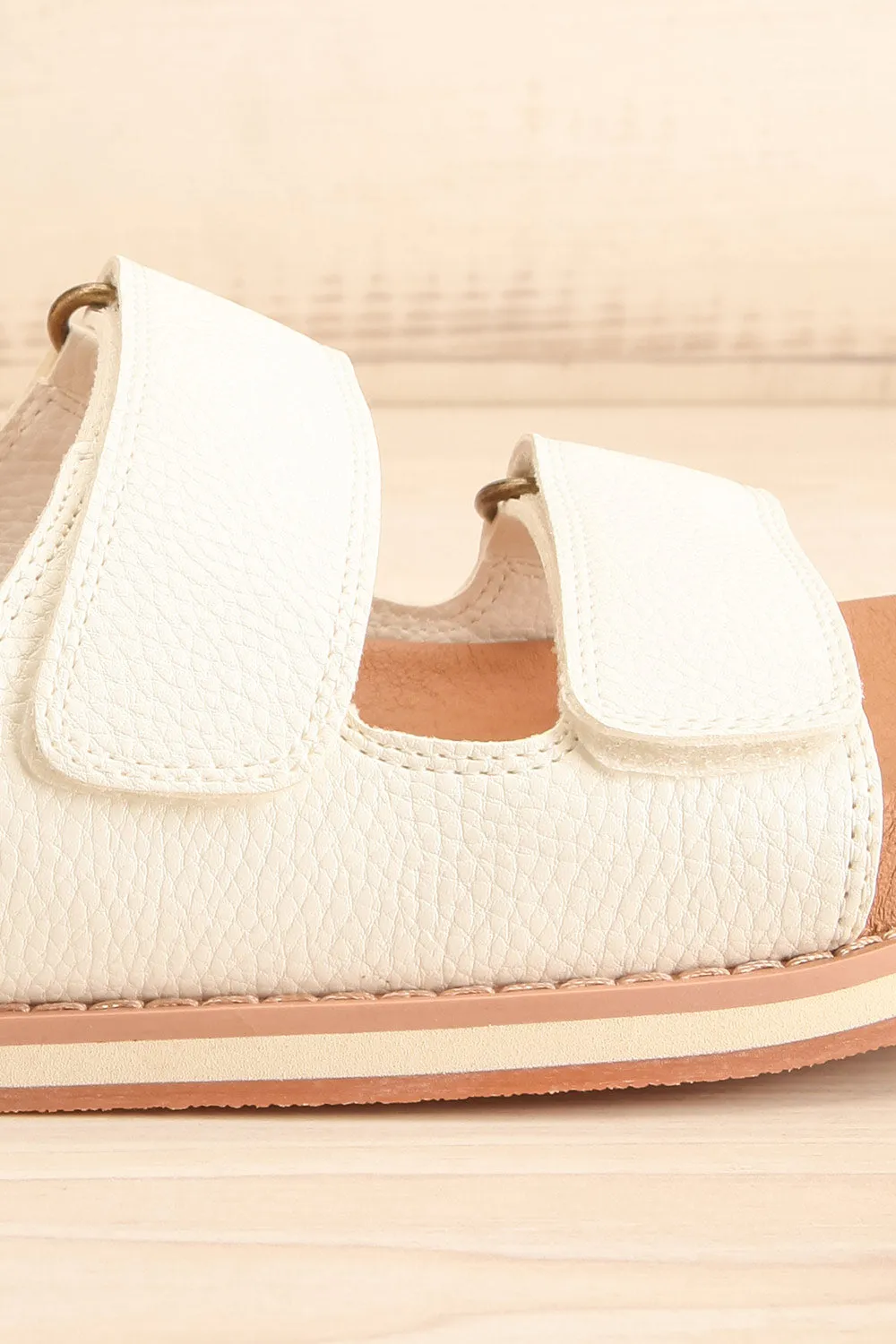 Siemna White | Slide Sandals w/ Velcro Straps