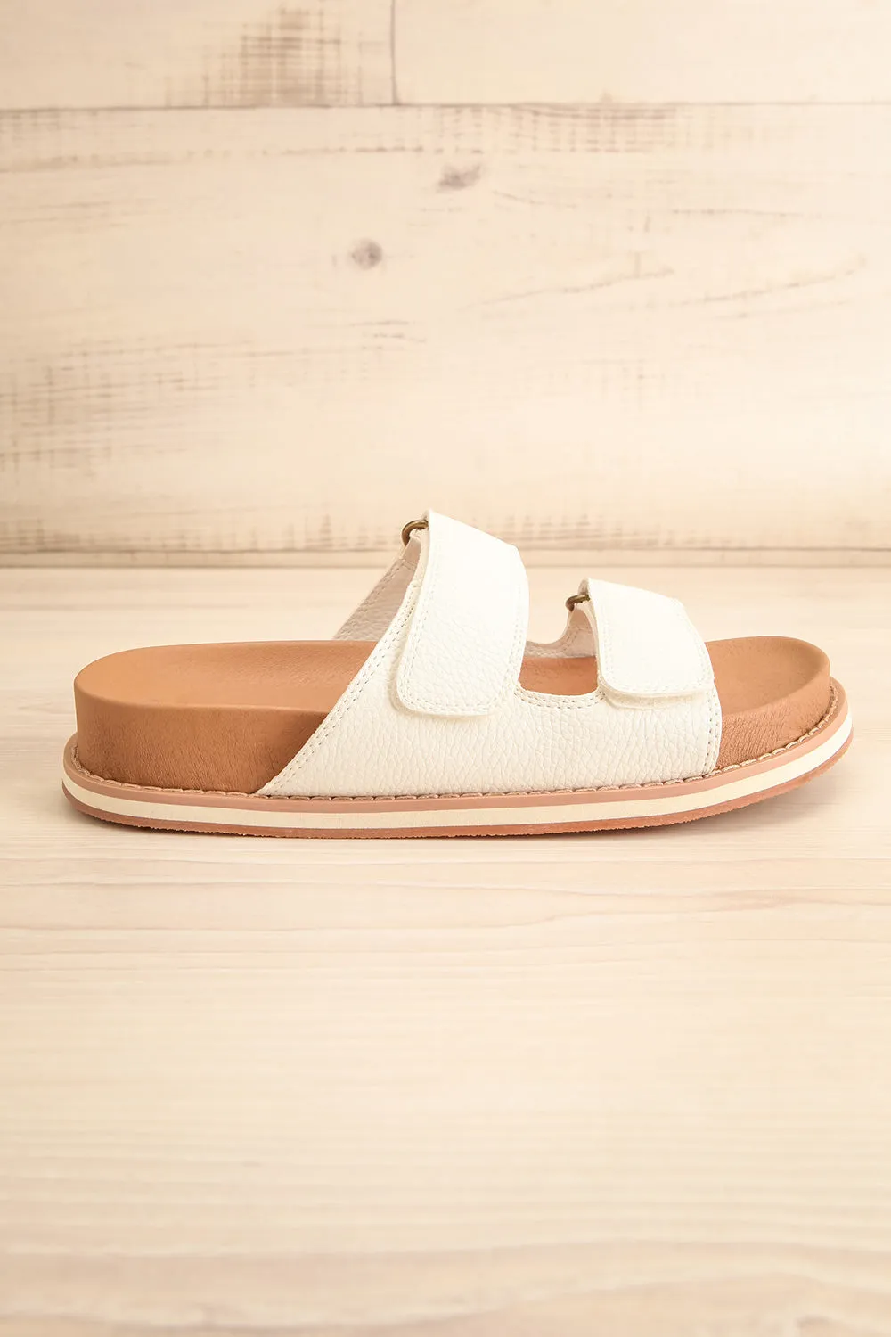 Siemna White | Slide Sandals w/ Velcro Straps