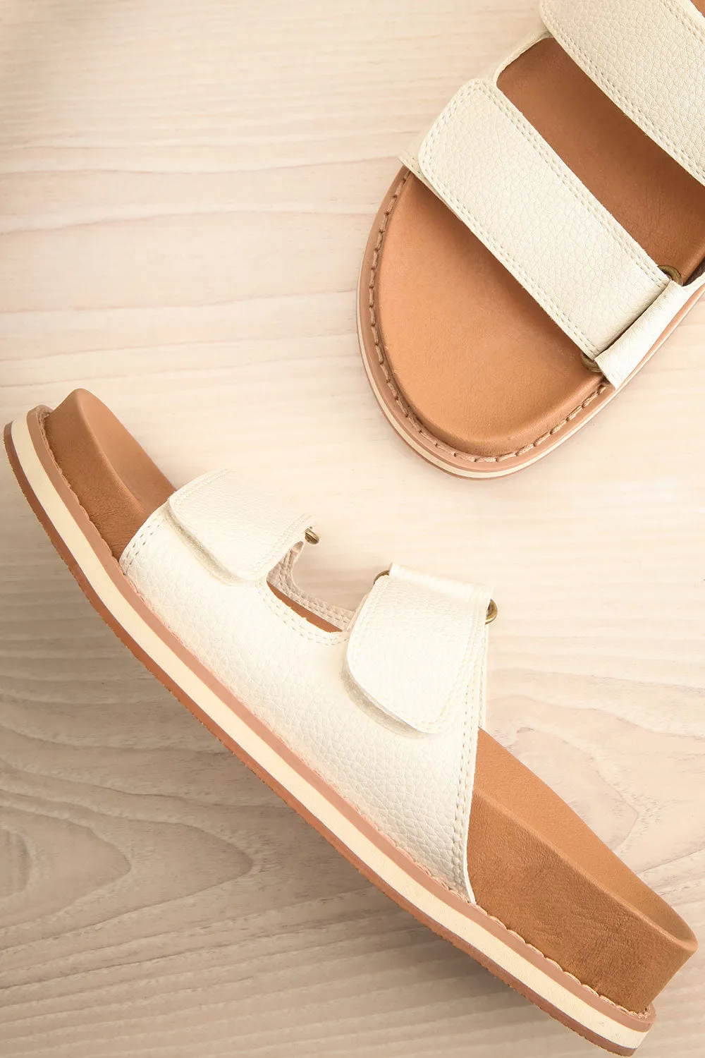 Siemna White | Slide Sandals w/ Velcro Straps