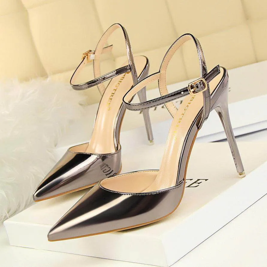 Silver Metallic Slingback Heel Sandals 552220831213