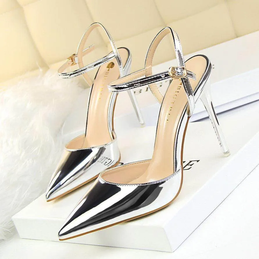 Silver Metallic Slingback Heel Sandals 552220831213