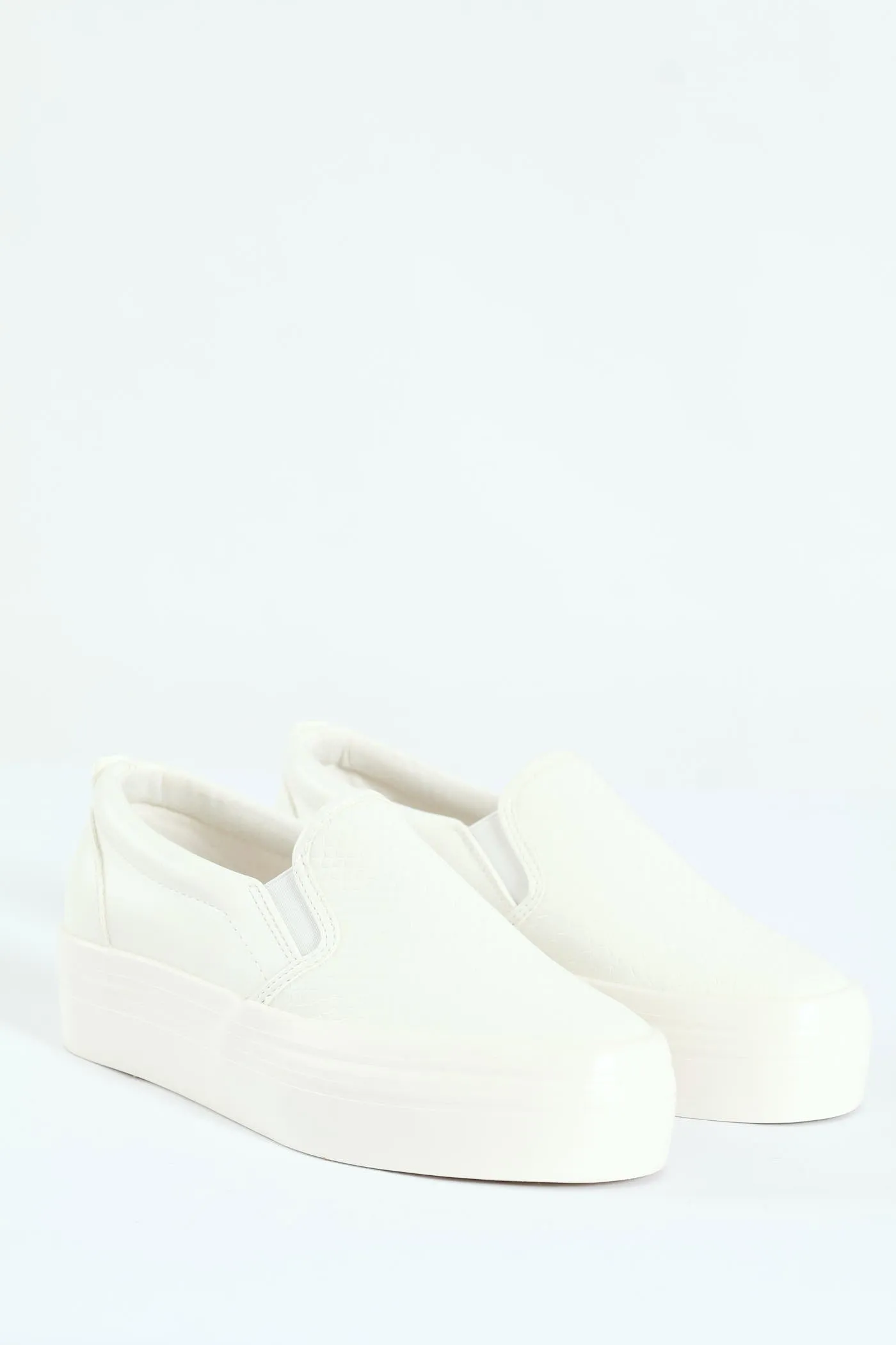Snake Embossed Platform Slip On Sneaker - White