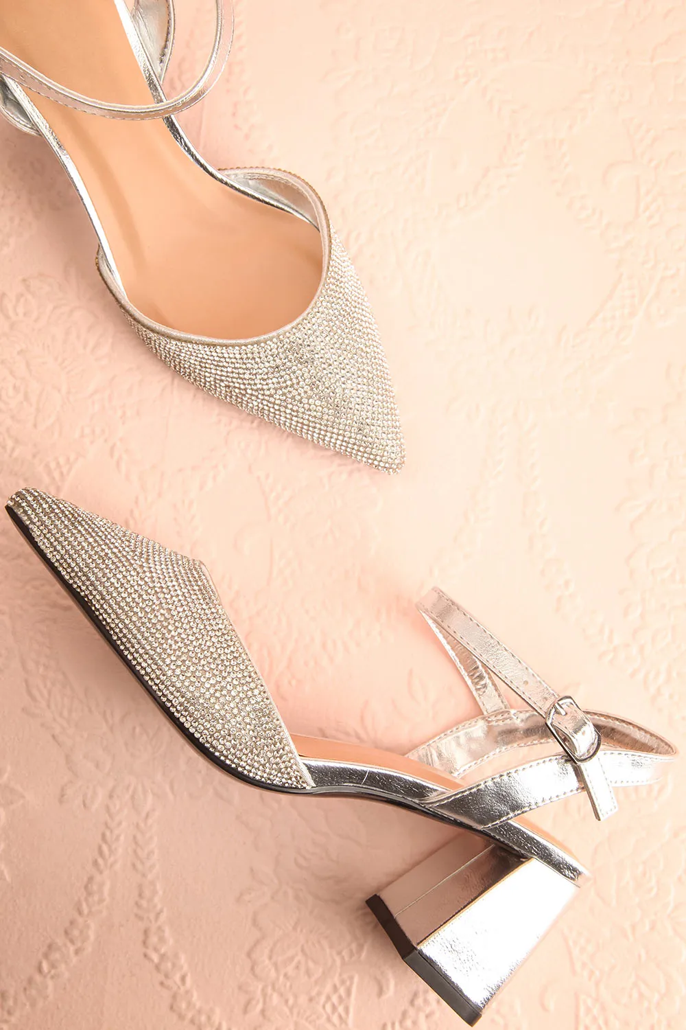 Starlight Silver |Pointed Toe Heels w/ Crystals