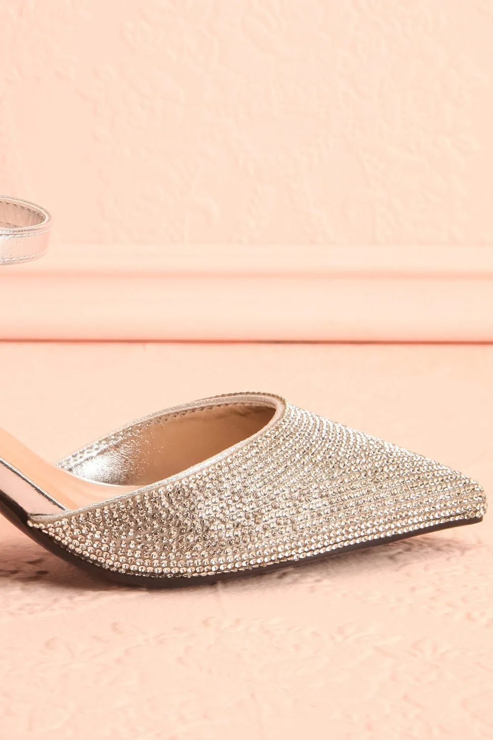 Starlight Silver |Pointed Toe Heels w/ Crystals