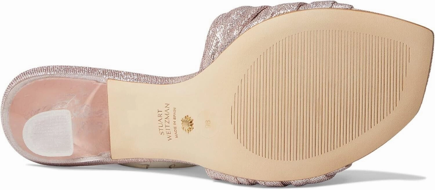 Stuart Weitzman Ruche 75 Sandals Women's 8.5 Poudre Square Toe Spool Heel KHD859
