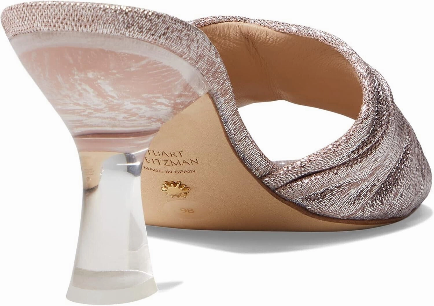 Stuart Weitzman Ruche 75 Sandals Women's 8.5 Poudre Square Toe Spool Heel KHD859