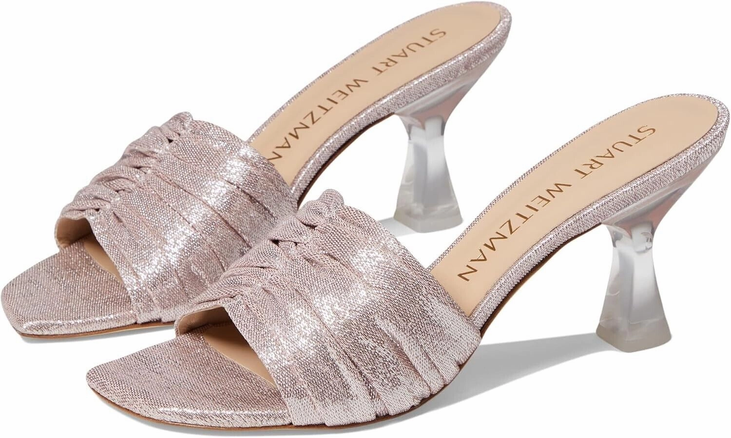 Stuart Weitzman Ruche 75 Sandals Women's 8.5 Poudre Square Toe Spool Heel KHD859
