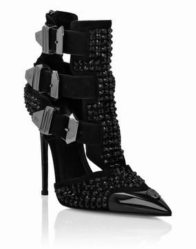 Suede Strass Sandals High Heels Skull