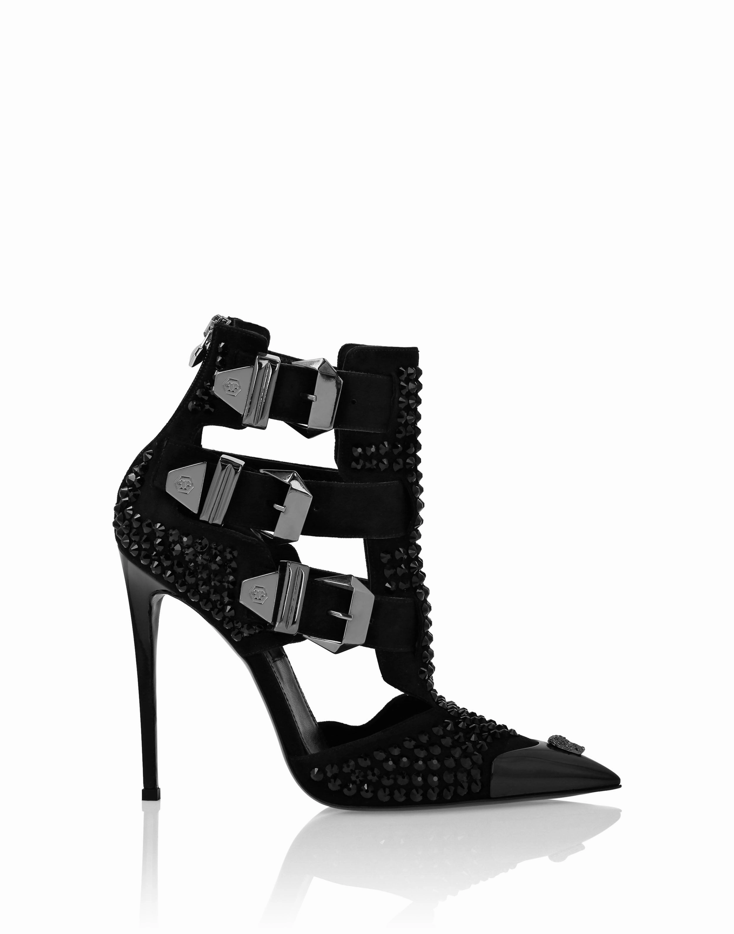 Suede Strass Sandals High Heels Skull