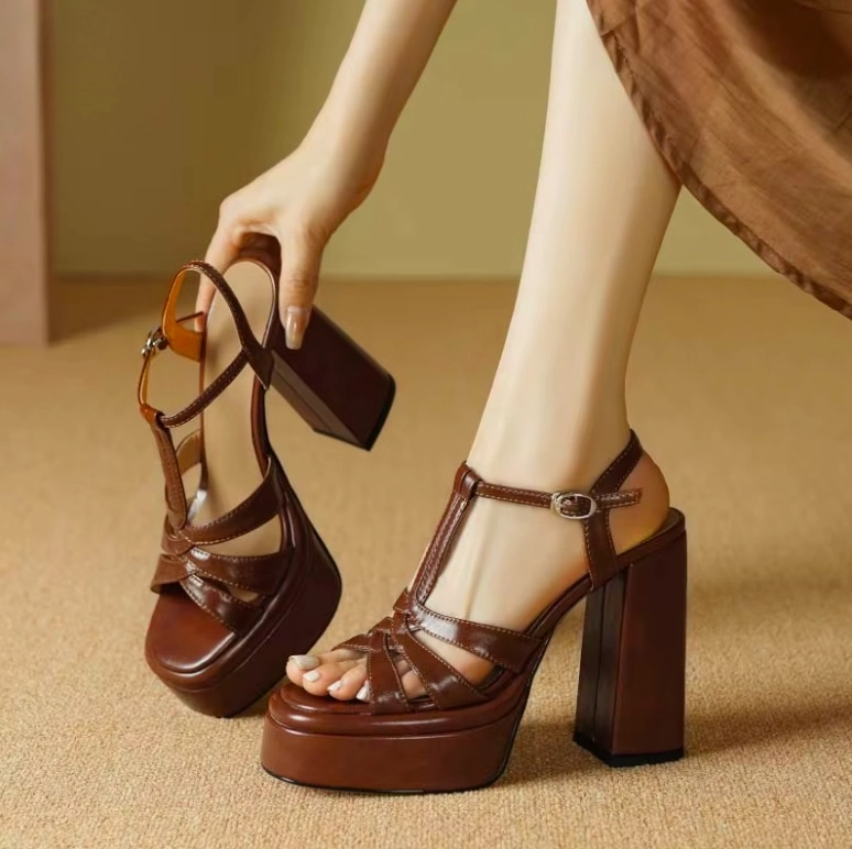 USS Shoes Larisa Women's Platform Leather T-Strap Sandals