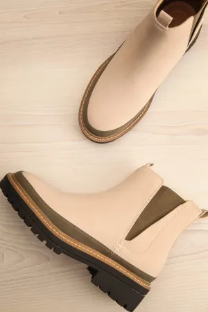 Valenttia Beige | Chelsea Faux-Leather Boots