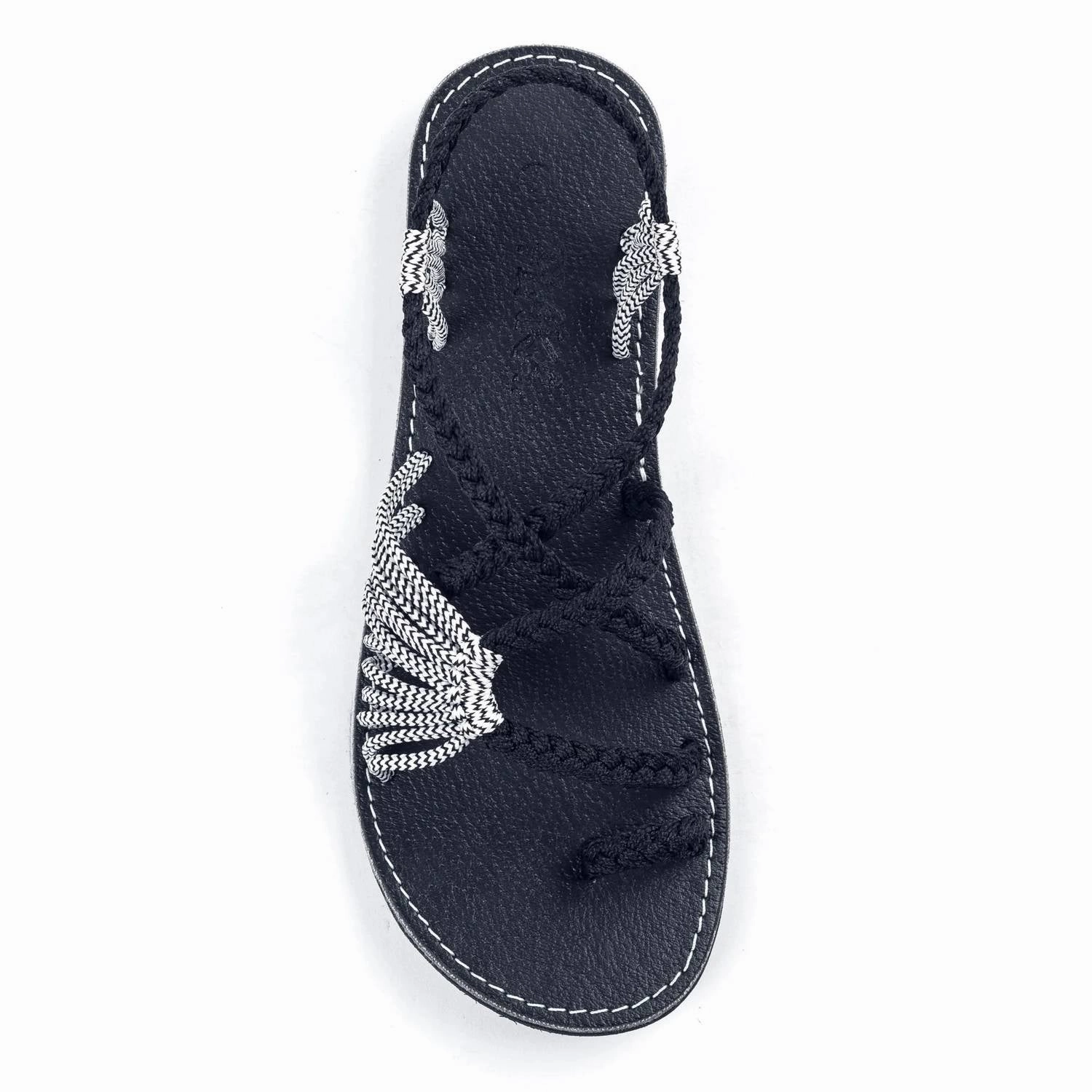 Women Palm Leaf Sandals In Black Zebra