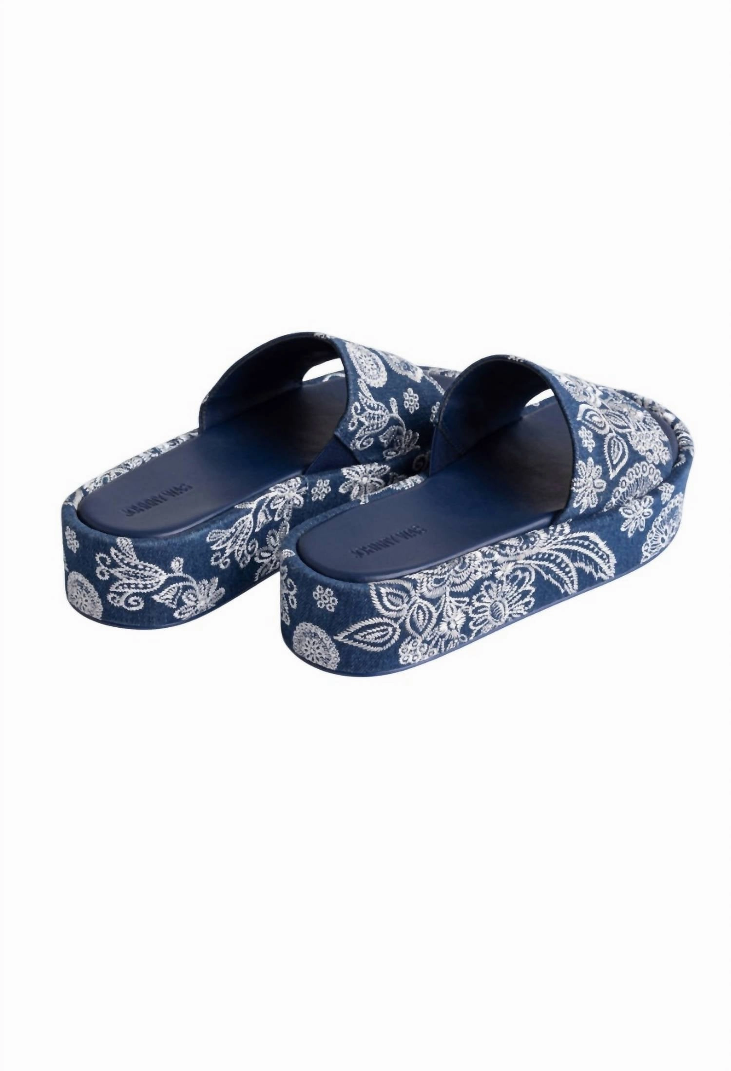 Women's Bandana Embroidered Platform Slide Sandal In Denim Blue