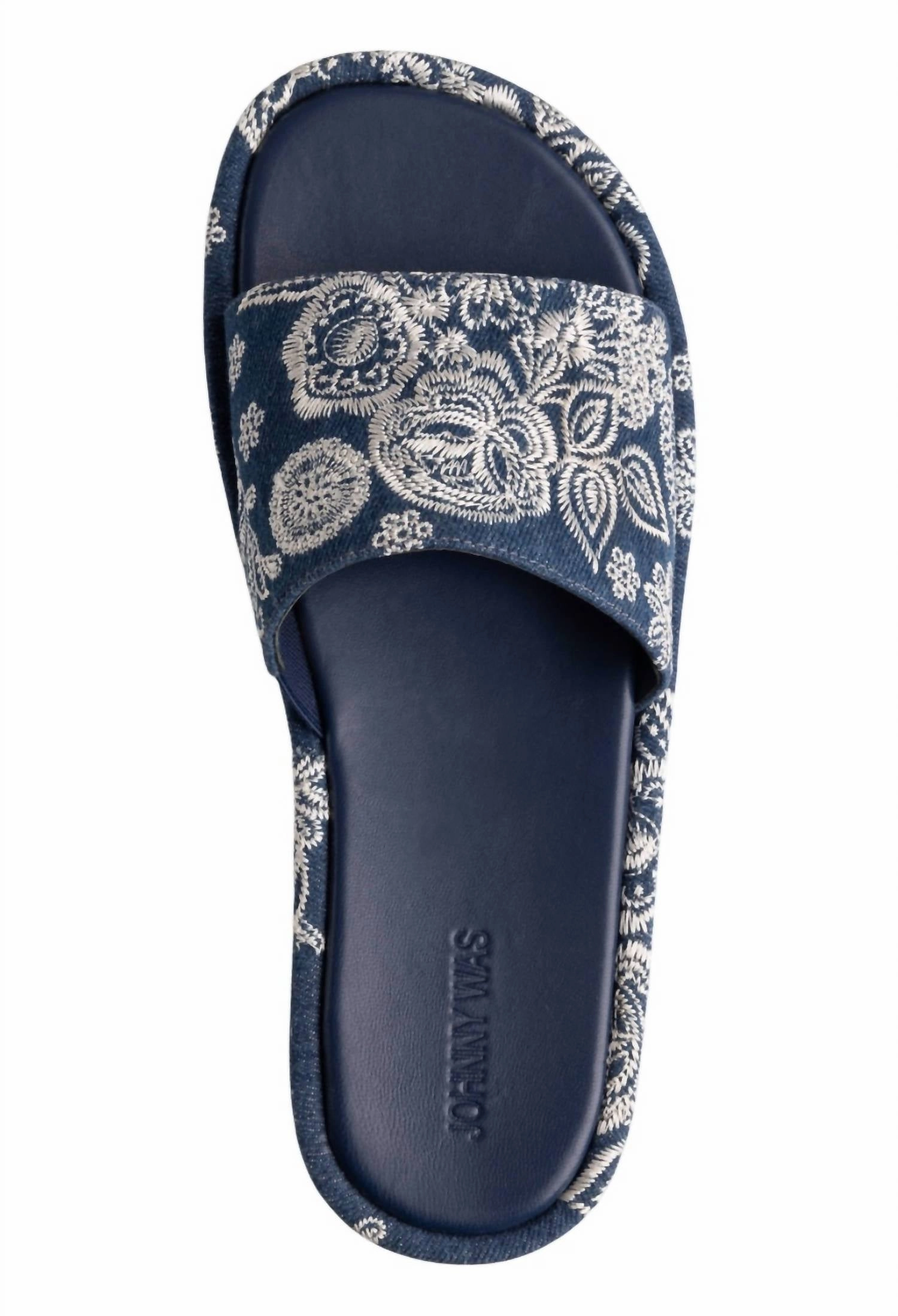 Women's Bandana Embroidered Platform Slide Sandal In Denim Blue