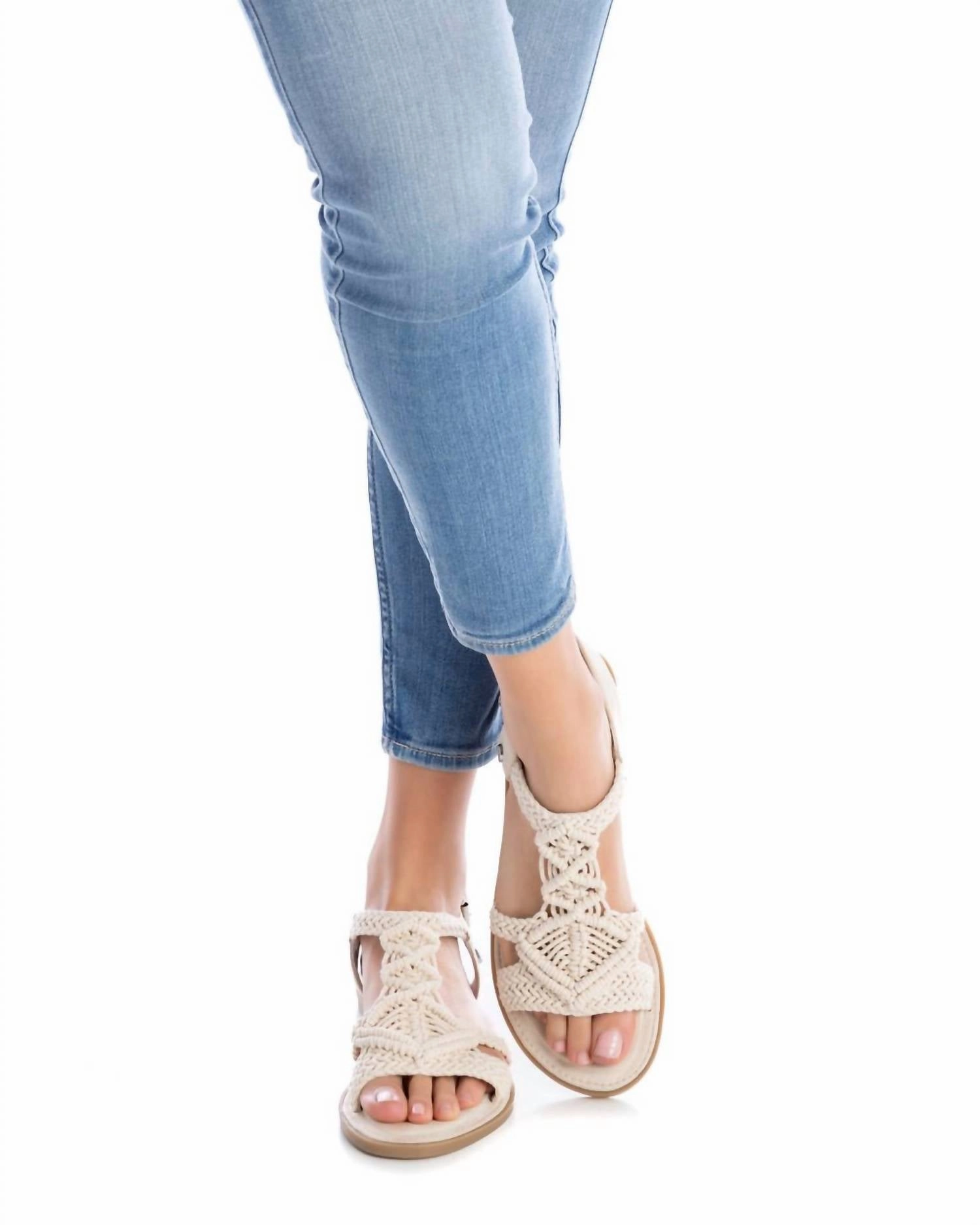 Women's Braided Strap Flat Sandals In Light Beige