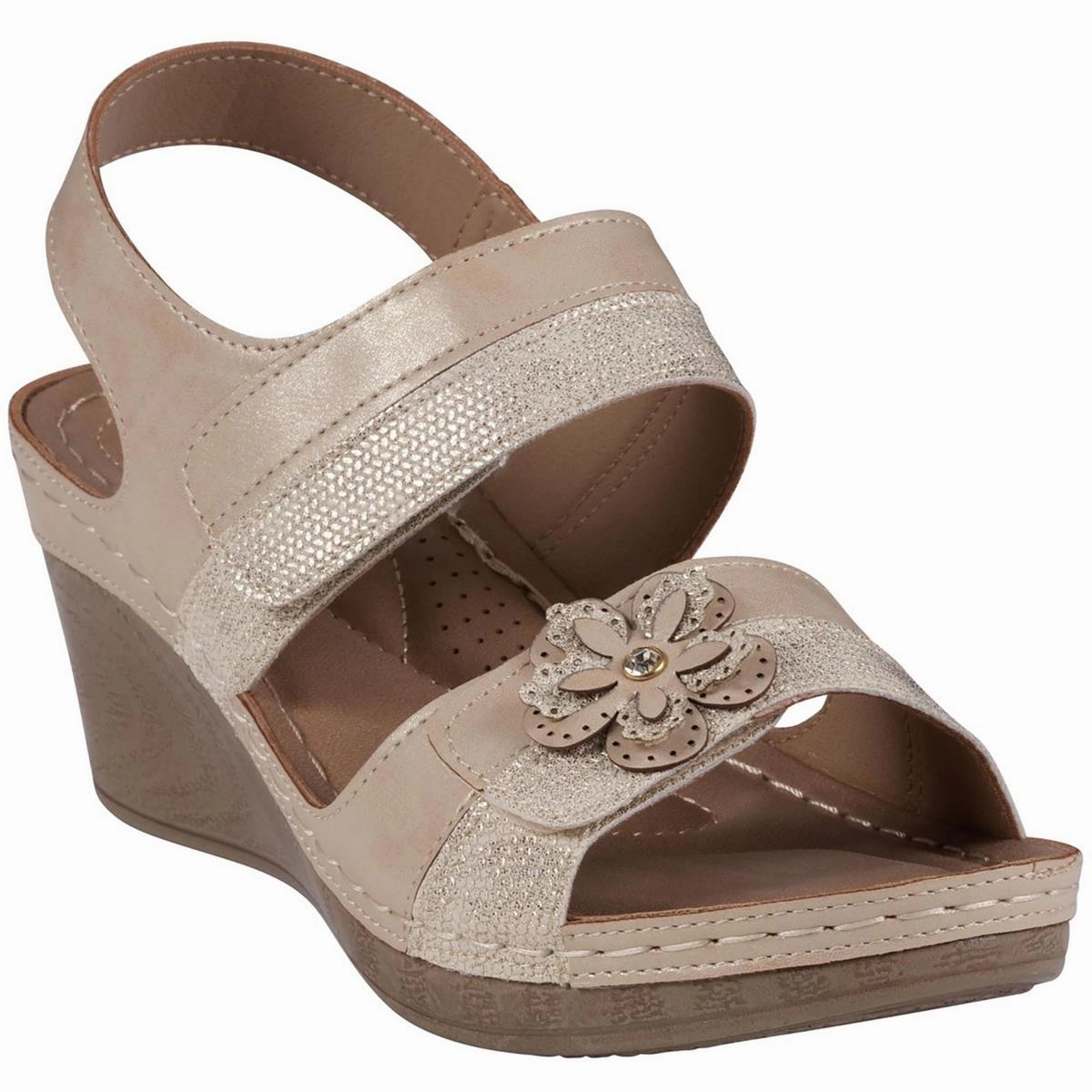 Womens Comfort Insole Faux Leather Wedge Sandals