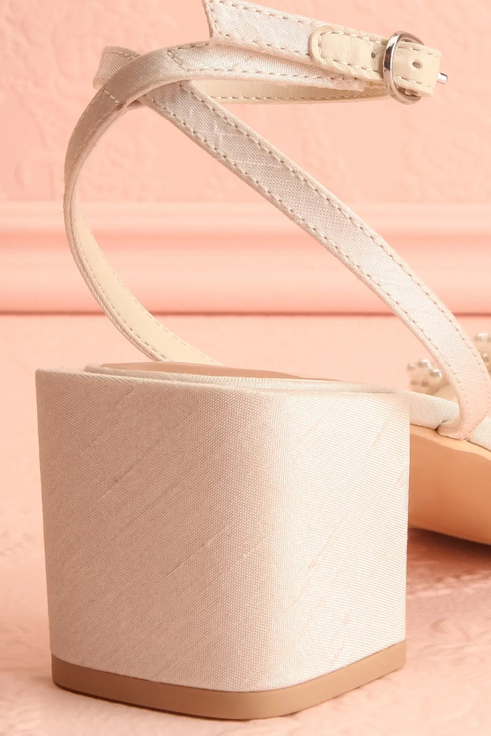 Zalima | Ivory Heeled Sandals with Pearls