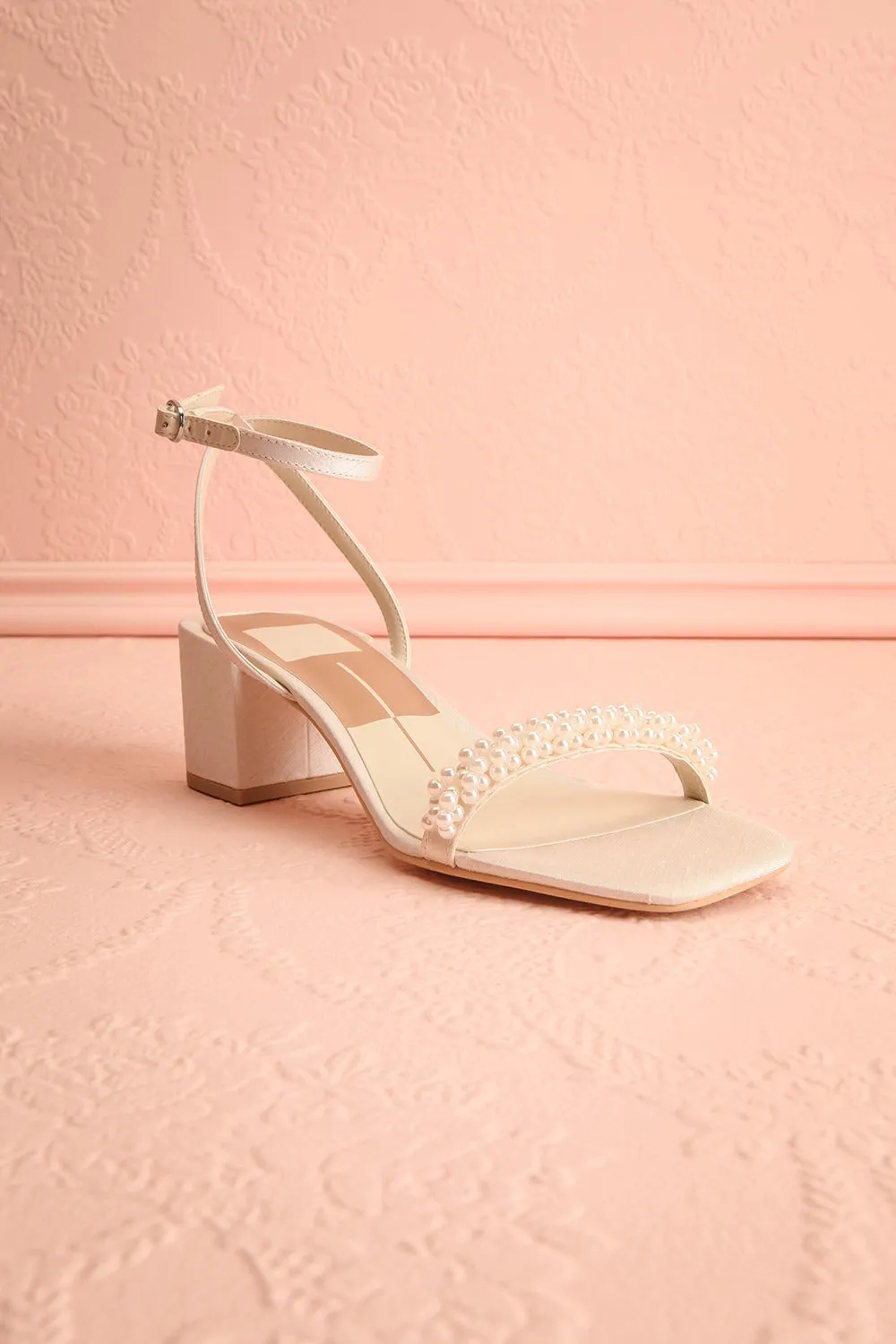 Zalima | Ivory Heeled Sandals with Pearls