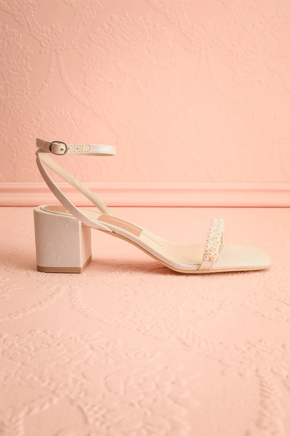 Zalima | Ivory Heeled Sandals with Pearls