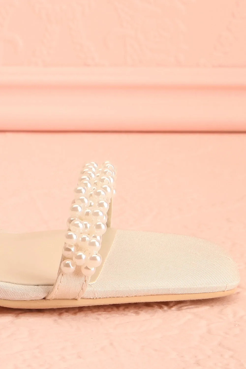 Zalima | Ivory Heeled Sandals with Pearls